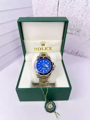 Часы Механические Rolex  сталь серебристый с золотыми краями   и с синим   циферблатом